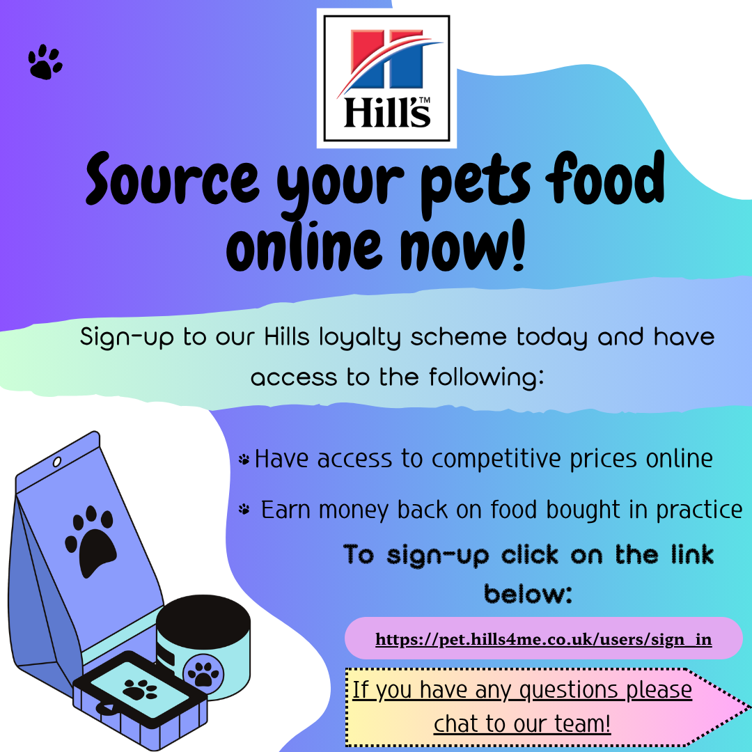 Banstead Village Vets poster: source your pet's Hill's food online